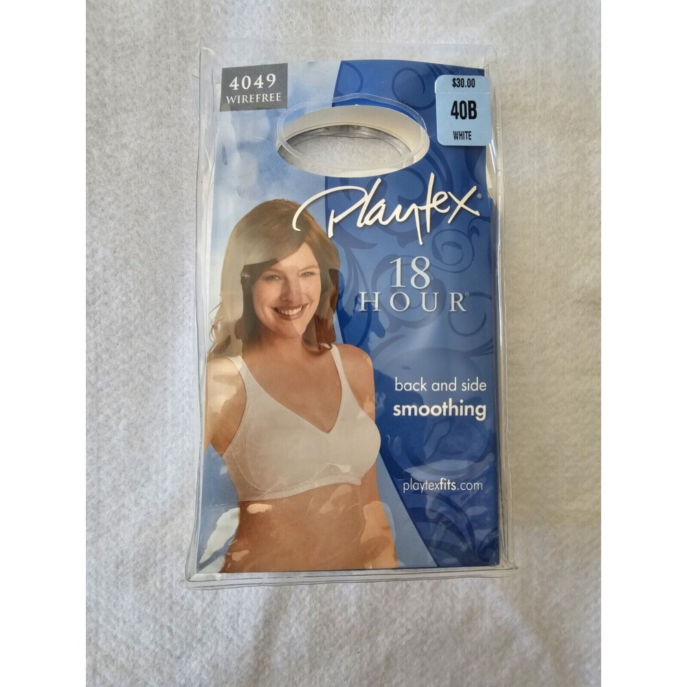 Playtex Bra Womens White Wirefree 18 Hour back & side smoothing 4049 Size 40B